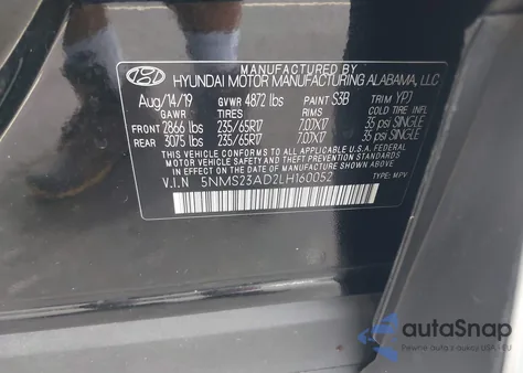 2020 Hyundai Santa Fe Se from USA, damaged, VIN 5NMS23AD2LH160052